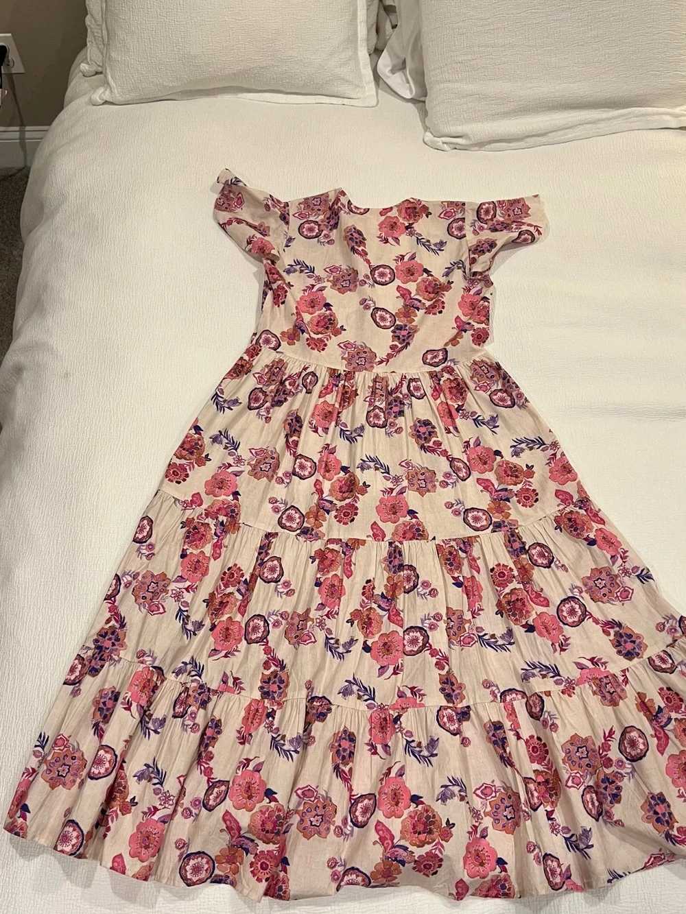 Oliphant Cream Maxi Dress with Pink & Purple Floral Print Small - Picture 8 of 10